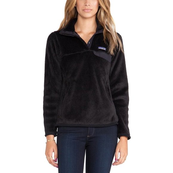 Patagonia Re-Tool Quarter Snap Neckline Black Fleece Pullover Jacket M Logo Top - Picture 1 of 8